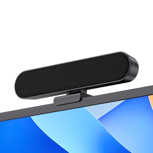 Inwa Computer Speakers for Desktop PC Monitor, USB Wired Computer Sound Bar with Clip, Plug and Play Laptop Speaker for PC Mac Tablet, Loud Sound, USB A to USB C, Easily Clamps to Monitors