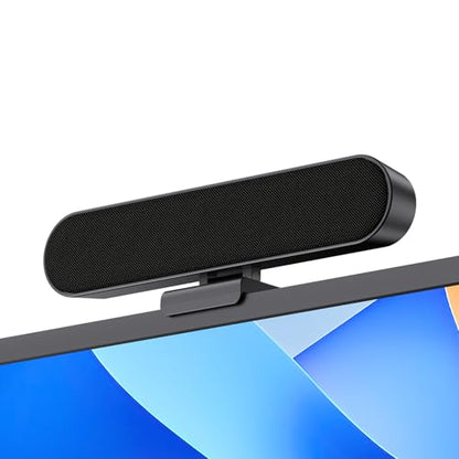 Inwa Computer Speakers for Desktop PC Monitor, USB Wired Computer Sound Bar with Clip, Plug and Play Laptop Speaker for PC Mac Tablet, Loud Sound, USB A to USB C, Easily Clamps to Monitors