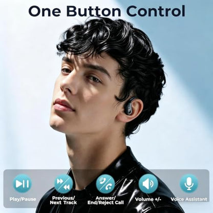 occiam Active Noise Cancelling Earbuds Wireless Bluetooth Headphones Ear Buds 90Hrs Playback Stereo Bass Earphones with Mic Over-Ear Hooks IPX7 Waterproof Headset for Work Sports (Glossy Black) | Ear Buds 90Hrs Playback Stereo Bass Earphones with Mic Over