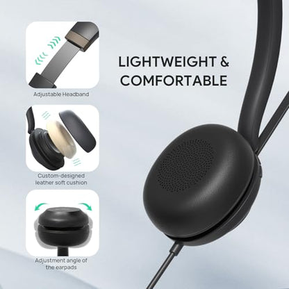 Yealink UH37 USB Headset with Mic Noise Cancelling Wired Headphone USB-C/A