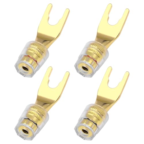 XMSJSIY Y Spade Plug 4mm Banana Female Plug Connector Black & Red U Fork | Y Spade to Banana Jack Speaker Wire Connector Gold-Plated for Speaker Cable, Sound System - 2 Pairs