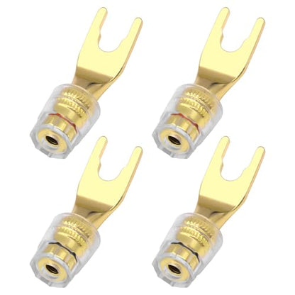 XMSJSIY Y Spade Plug 4mm Banana Female Plug Connector Black & Red U Fork | Y Spade to Banana Jack Speaker Wire Connector Gold-Plated for Speaker Cable, Sound System - 2 Pairs