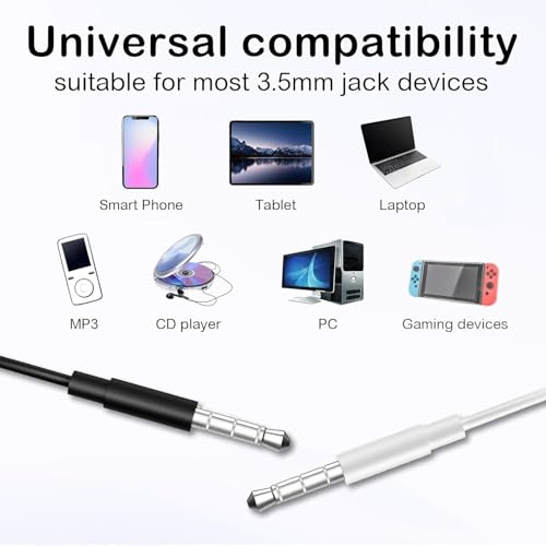 2 Packs Wired Earbuds with Microphone & Volume Control, in-Ear 3.5mm Jack Stereo Sound, Noise-Isolating Earphones for Music,Universal Compatibility for Most Devices, Black & White