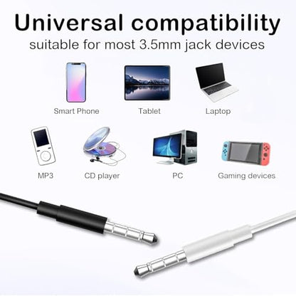 2 Packs Wired Earbuds with Microphone & Volume Control, in-Ear 3.5mm Jack Stereo Sound, Noise-Isolating Earphones for Music,Universal Compatibility for Most Devices, Black & White
