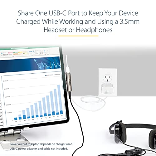 StarTech USB-C Audio & Charge Adapter, Phone (CDP235APDM) | USB-C Audio Adapter with 3.5mm TRRS Headphone/Headset Jack and 60W USB-C Power Delivery Pass-through Charger - style: 3.5mm Audio + 60W Charge