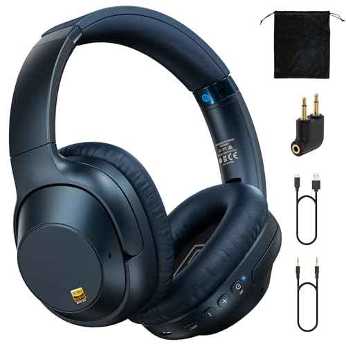 Bluetooth 6.0 Active Noise Cancelling Headphones for Airplane Travel, LDAC Hi-Res Audio, 90H Playtime Wired and Wireless ANC Headphones, Over Ear Headset for Home Office, Custom EQ via APP, Blue | LDAC Hi-Res Audio, 90H Playtime Wired and Wireless ANC Hea