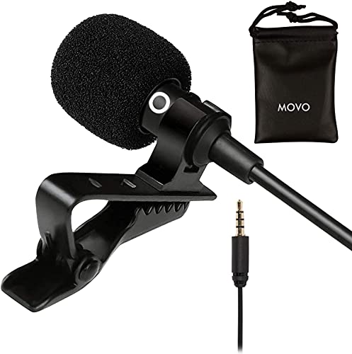 Movo PM10 Lavalier Microphone and Lapel Microphone for iPhone, iPad, Android, and Other Smartphones - Easy Clip on Mic Perfect for Recording a Podcast, Vlog, Interview, YouTube