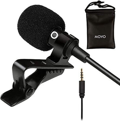 Movo PM10 Lavalier Microphone and Lapel Microphone for iPhone, iPad, Android, and Other Smartphones - Easy Clip on Mic Perfect for Recording a Podcast, Vlog, Interview, YouTube