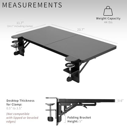 VIVO Clamp-on 24 x 12 inch (14 Including Clamps) Desk Extender, Wrist Support, Foldable Keyboard Tray, Table Mount for Sit Stand Desks, Black, DESK-EXT24. | Foldable, Wrist Support Arm Rest, Office Keyboard Tray, Side Table Extension Attachment - size: 24
