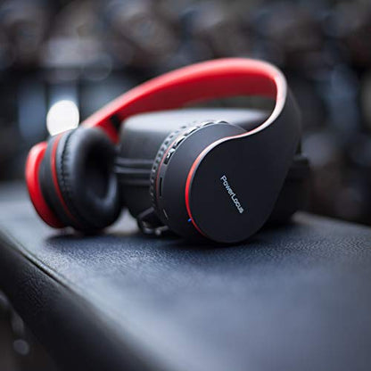 PowerLocus Wireless Bluetooth Over-Ear Stereo Foldable Headphones, Wired Headsets Rechargeable with Built-in Microphone for iPhone, Samsung, LG, iPad (Black/Red) - color: Black/Red