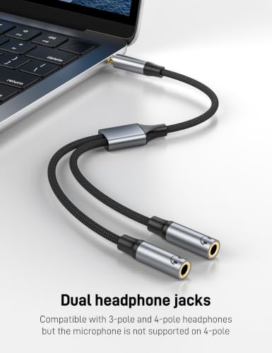 3.5mm Headphone Splitter, Aux Audio Stereo Y Splitter Extension Cable Male to Female Dual Headphone Jack Adapter for Switch 2/PS4/PS5 iPhone iPad, Tablet, Laptop.