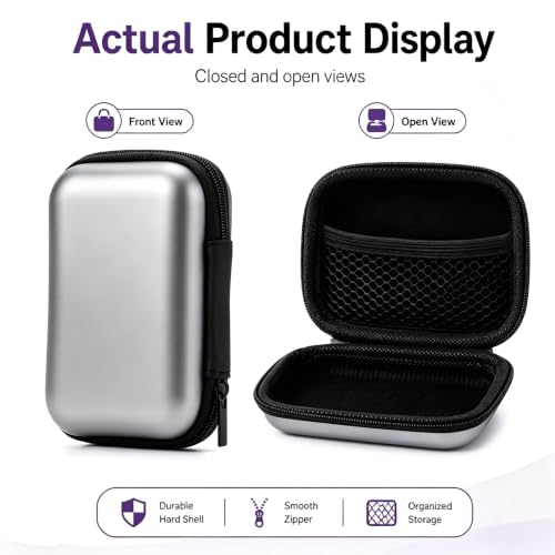 Headphone Case Hard Edge Zipper Bag Compact Portable Headset Storage Bag for Wireless,Headphones Earbuds Cables Charging Cable Travel Waterproof Commuting Home - color: Slivery