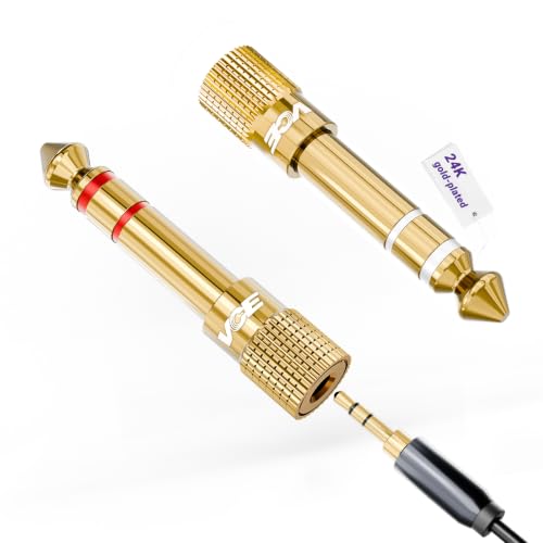 VCE 3.5mm to 1/4 Adapter Stereo Headphone Adapter, 24K Gold-Plated, 2-Pack, White and Red - color: White and Red