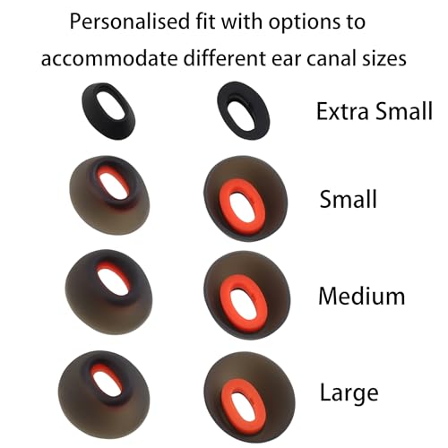 Replacement Silicone Ear Tips for JBL Tune Flex Wireless Earbuds, 8 Pairs (Black, XS/S/M/L)