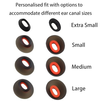 Replacement Silicone Ear Tips for JBL Tune Flex Wireless Earbuds, 8 Pairs (Black, XS/S/M/L)