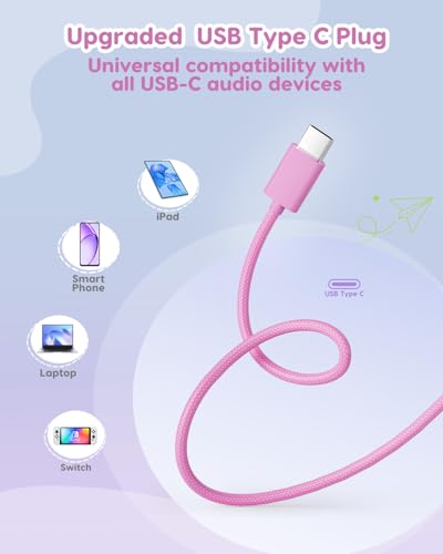 awatrue USB‑C Kids Headphones for School,74‑85‑94dB Limiter, w/Mic HK07C | Foldable Wired Over Ear Headphones, for Toddler School/Travel/iPad/Tablet, Pink-Gradient - color: USB-C Pink Gradient