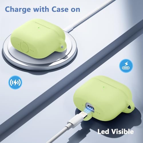 for Airpods 4th Generation Case Cover(2024),Soft Silicone Full Protective Case for AirPods 4 Case with Keychain & Cleaner Kit,Compatible with Apple Airpods 4 for Women,Men（Nightglowgreen） - color: Night Glowgreen