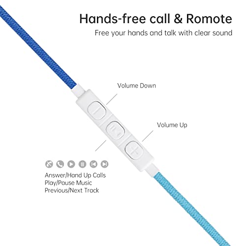 Rope Braided Earphones with Mic, Kids Earbuds, in-Ear Lighting Headphones,Tangle-Free Cord Wrapped for iPhone 7, 8,11,12.13,XR MAX