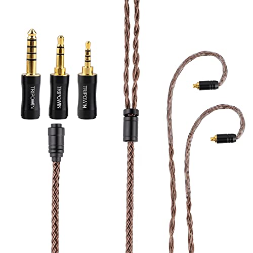 Linsoul Tripowin Amber 32AWG OFC Oxygen Free Cable HiFi IEM Cable with Interchangeable 2.5mm/3.5mm/4.4mm Plug, PVC Sleeve Replacement Cable for Audiophile(MMCX) - size: MMCX