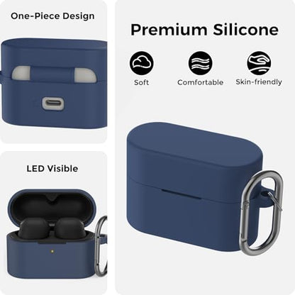 AhaStyle Silicone Case for Sony WF-1000XM6 (2026) Accessories,Midnight Blue | with Carabiner, LED Visible, Skin-Friendly Soft Touch, Full Protection, Shockproof, Wireless Charging, for Men Women - color: Midnight Blue