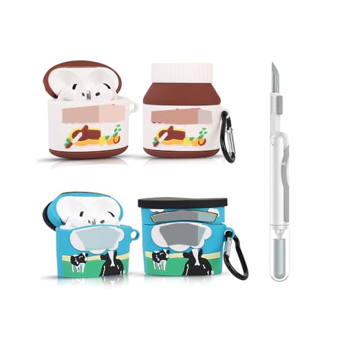 (2Pack+Cleaner Pen) XMBYGY Case for Apple AirPods 4th Generation Earbuds with Cleaning Pen Kit, Silicone Cute Charging Case Shockproof Protective Cover and Carabiner for AirPods 4 (BJR+NTA) - color: BJR+NTA