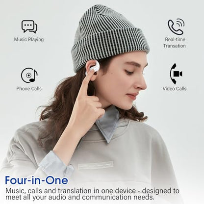 Open Ear Headphones, Bluetooth 5.4 Wireless Earbuds, White | HiFi Stereo with HD Mic, 50H LED Power Display Air Conduction Earbuds, AI Translation Earbuds Real Time for Sports Working - color: White