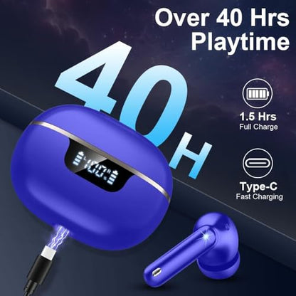 Wireless Earbuds, Bluetooth 5.4 Headphones 50H Playtime Ear Buds Earphones | IP7 Waterproof with 4 ENC Mics, HiFi Deep Bass, LED Display Fast Charging, 2026 in-Ear Headphones for Sports & Outdoor - color: Blue