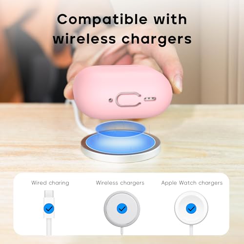 RFUNGUANGO for AirPods 4 Case, Pink | Cleaner Kit, Carabiner, Soft Silicone Protective Cover, Wireless Charging Compatible - color: B-Pink, size: AirPods 4 Case