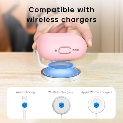 RFUNGUANGO for AirPods 4 Case, Pink | Cleaner Kit, Carabiner, Soft Silicone Protective Cover, Wireless Charging Compatible - color: B-Pink, size: AirPods 4 Case