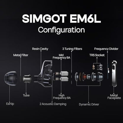 Linsoul SIMGOT EM6L 1DD + 4BA Hybrid Driver in-Ear Monitor, Gaming Earbud + Kiwi Ears SONICAP Waterproof Earbud Case(Blue)