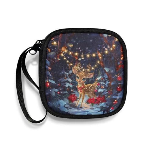 Cherry Earphone Carrying Case Cell Phone Accessories Storage Bag with Zipper Handle for Earphone Flash Drive Charging Cable Key Wall Charger - color: Christmas Deer