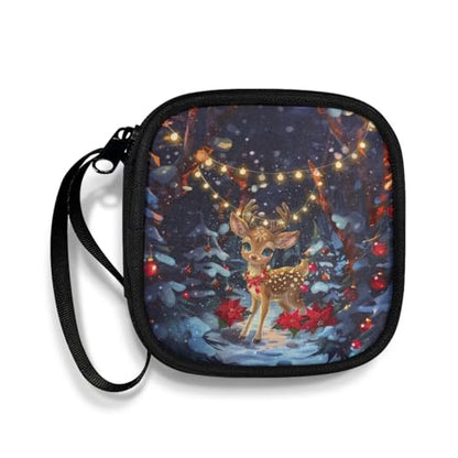 Cherry Earphone Carrying Case Cell Phone Accessories Storage Bag with Zipper Handle for Earphone Flash Drive Charging Cable Key Wall Charger - color: Christmas Deer