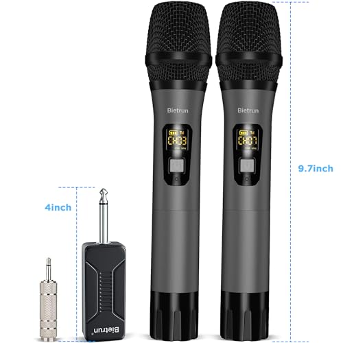 Bietrun UHF Wireless Microphone with 1/4'' Plug Rechargeable Receiver - color: Grey