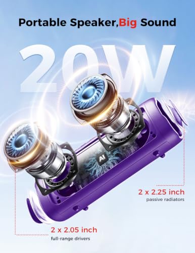 Bluetooth Speaker, 20W HD Sound, Portable Wireless, IPX5 Waterproof, Up to 24H Playtime, TWS Pairing, for Home/Party/Outdoor/Camping/Beach Essentials, Electronic Gadgets, Birthday Gift (Purple) - color: Purple