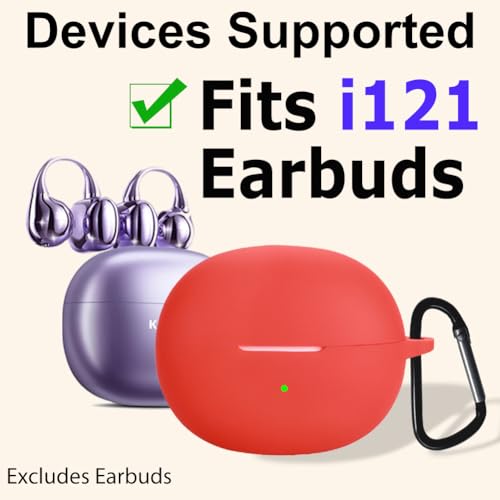 Silicone Protective Case for i121 Earbuds, Compatible with King Lucky Clip-On Open Ear Headphones, Full Cover Shockproof Anti-Scratch Case with Keychain Carabiner, Charging Port Access - color: Red
