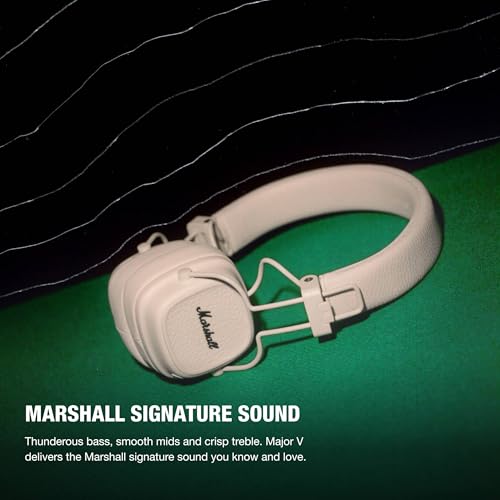 Marshall Major V Wireless On-Ear Bluetooth Headphones - 100+ Hr Playtime | Detachable Audio Cable | Microphone for Calls | Lightweight, Foldable Design for Travel - Cream - color: Cream