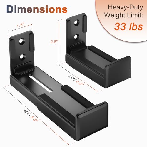 PUTORSEN Universal Soundbar Wall Mount, Dual Wall Mount Brackets for Most of Soundbars, Hold up to 33 lbs, Depth Adjustable 3.5”-6.1”, Black