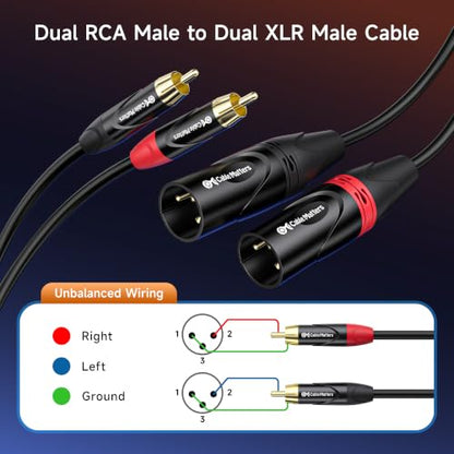 Cable Matters Dual RCA to XLR Cable, Dual RCA Male to Dual XLR Male, 6ft | Unbalanced Stereo Interconnect Cable, M-M, for Receivers, Amplifiers, Mixers, Powered Speakers, and Subwoofers - size: 6 ft