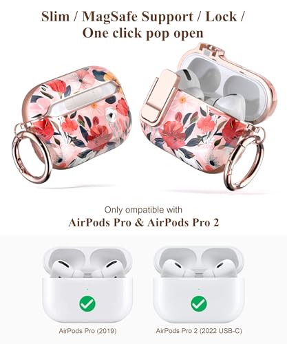 TATOFY for AirPods Pro 2nd Generation Case with Lock Carabiner Cleaner, Slim AirPod Pro 1st & 2nd Hard Case Cover, Compatible with MagSafe (Water Pink) - color: Water Pink, size: AirPods Pro 1st & 2nd Gen