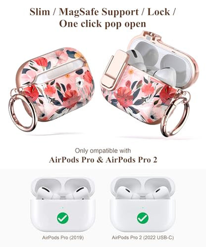 TATOFY for AirPods Pro 2nd Generation Case with Lock Carabiner Cleaner, Slim AirPod Pro 1st & 2nd Hard Case Cover, Compatible with MagSafe (Water Pink) - color: Water Pink, size: AirPods Pro 1st & 2nd Gen