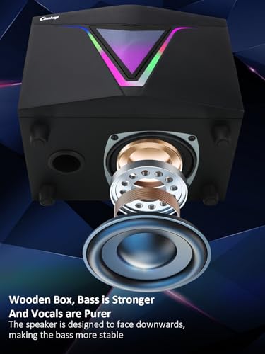 2.1 USB-Powered Computer Speaker with Subwoofer,PC Speakers with subwoofer-Dual 4.7'' mid-Treble Full-Range Satellites for PC,Speaker with Dynamic RGB,Up to 16W, 3.5mm Inputs