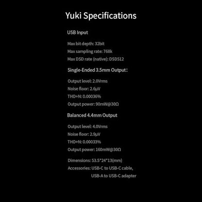 aune Yuki Portable DAC with Headphone Amp,Completely Separate DAC and AMP Ceramic Substrate Structure,32bit/768k DSD256 USB C Dongle with 3.5mm 4.4mm Output High-Res Lossless for Smartphone PC Laptops