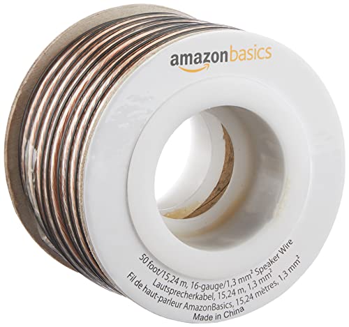 Amazon Basics 16-Gauge Speaker Wire Cable, Polarity Marked, 50 feet, Transparent - size: 50 Feet