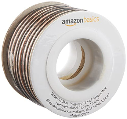 Amazon Basics 16-Gauge Speaker Wire Cable, Polarity Marked, 50 feet, Transparent - size: 50 Feet