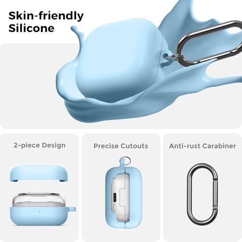 AhaStyle Silicone Case for Samsung Galaxy Buds4 and Galaxy Buds4 Pro (2026) | Skin-Friendly Soft Touch, Full Protection,Shockproof, with Carabiner, Wireless Charging, Headphone Accessories, for Men Women - color: Galaxy Buds4/Buds4 Pro, Sky Blue