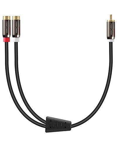 FosPower Y Adapter [8 inch] 1 RCA (Male) to 2 RCA (Female) Stereo Audio Y Adapter Subwoofer Cable [24k Gold Plated] 1 Male to 2 Female Y Splitter Connectors Extension Cord | Dual-shielded RCA Y-splitter cable (1 RCA male to 2 RCA female) with 24K gold con