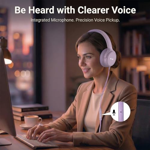 Wired Over-Ear Headphones, Mic, 3.5mm, USB-C Adapter, Purple | Over-ear comfort with inline mic, volume control, 3.5mm jack, and USB-C adapter for phones, laptops, PCs, and tablets. - color: Purple