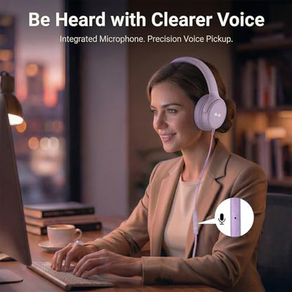 Wired Over-Ear Headphones, Mic, 3.5mm, USB-C Adapter, Purple | Over-ear comfort with inline mic, volume control, 3.5mm jack, and USB-C adapter for phones, laptops, PCs, and tablets. - color: Purple
