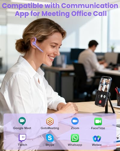 New Bee Bluetooth Headset V5.1 72H Talk Dual Mic with Mute Button for Business, Wireless Hand-Free Bluetooth Earpiece with 500mAh Charging Case for Cell Phone Calls Trucker Driver - color: Purple, style: M54