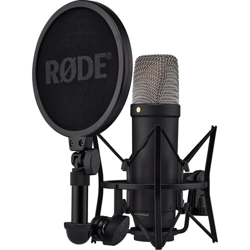 Rode NT1 5th Generation Large-Diaphragm Cardioid Condenser Microphone (Black) | Dual XLR/USB, Ultra-Low Noise & 32-Bit Float Recording for Streaming & Studio Recording + Mic Arm + Cable Ties + More